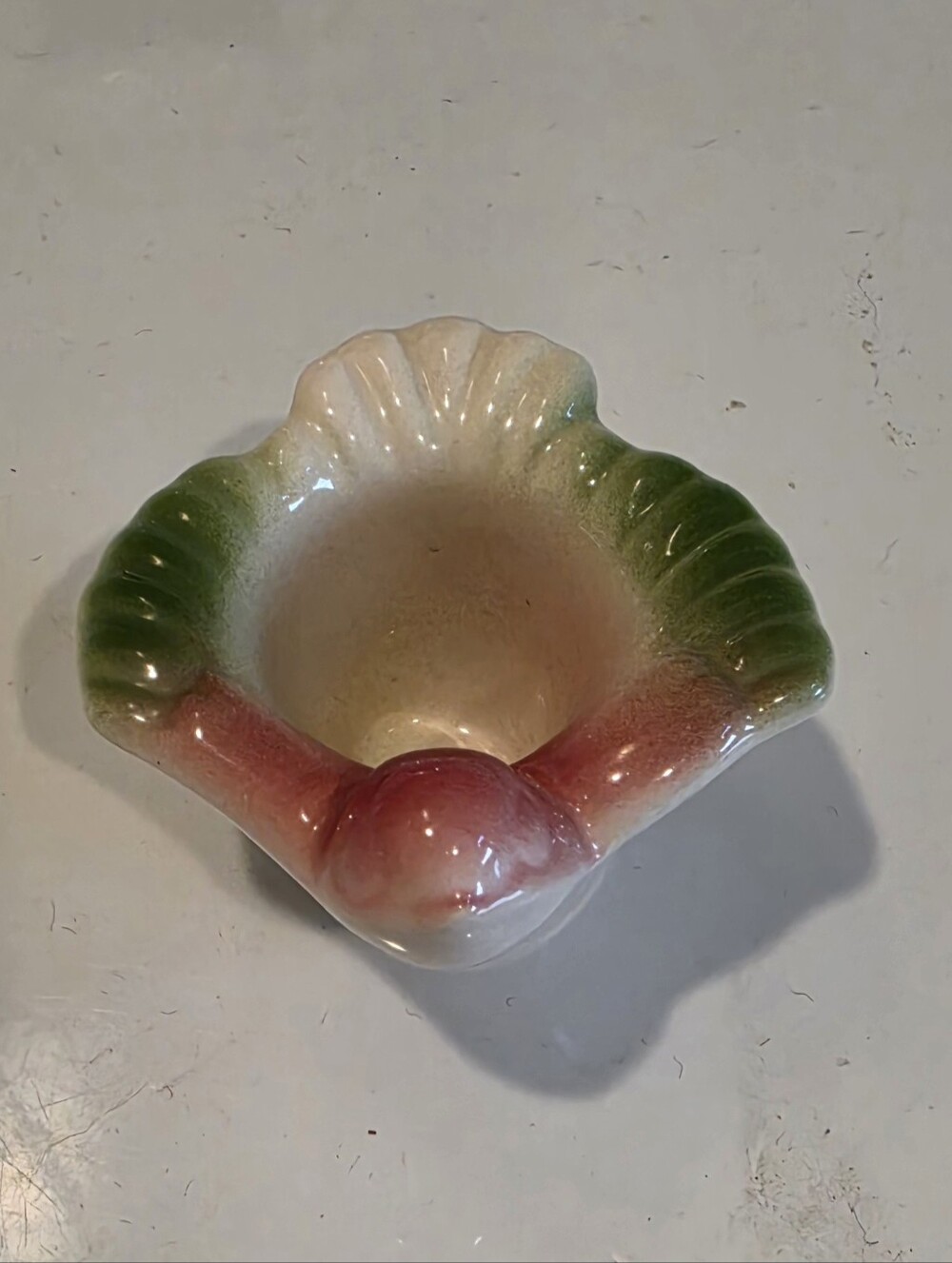 Vintage Glazed Ceramic Toothpick Holder.  Pink & Green Bird